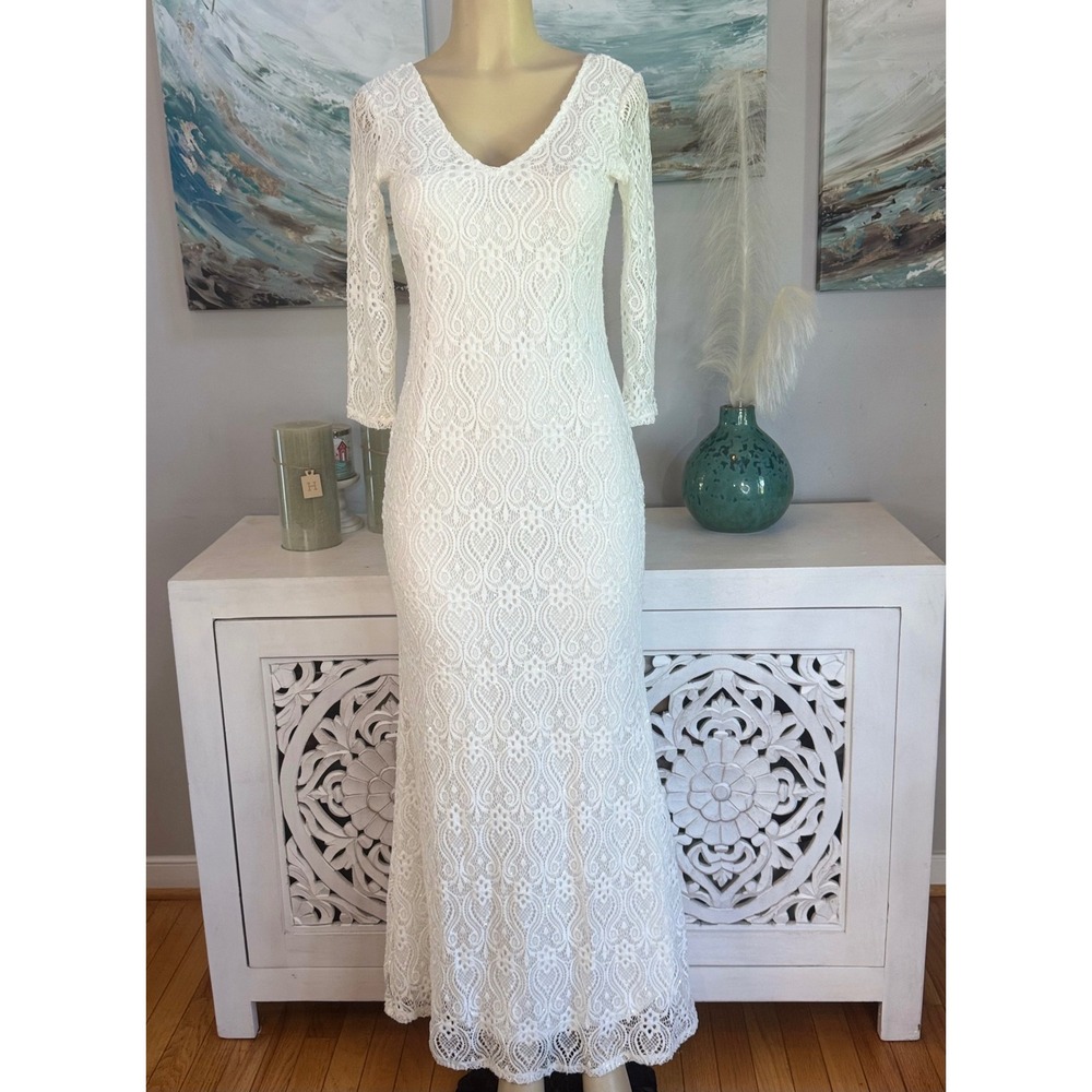 Blu Sage Ivory Lace Long Sleeve Maxi Dress Size 4